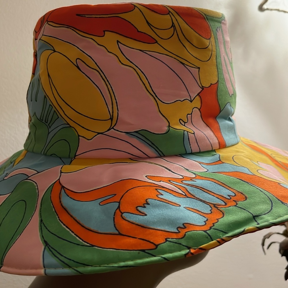 SUNHAT. Vintage mod patterned cotton hat. Made in Japan - Picture 8 of 12